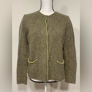 Talbots Wool/Angora Rabbit Hair Green Cardigan Sweater Button Up Womens LG